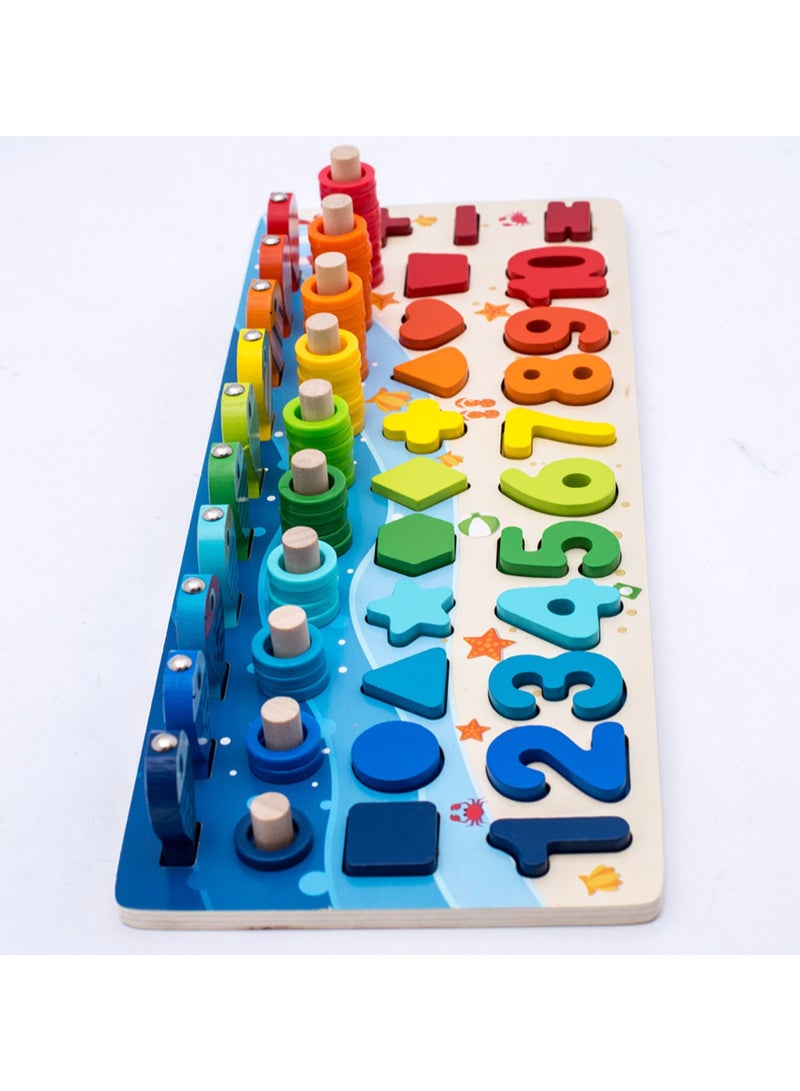 مجموعة أشكال الأرقام الخشبية للرياضيات والفرز والعد مع لغز الصيد ألعاب المهارات الحركية الدقيقة لعمر 3 4 5 سنوات ألعاب تعليمية لمرحلة ما قبل المدرسة - Image 3